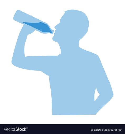 Silhouette Of Man Drinking Water From Bottle Flow Vector Image