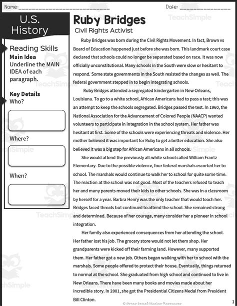 American History Ruby Bridges Reading Packet By Teach Simple