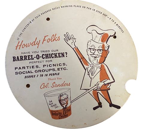 Rare Vintage Kentucky Fried Chicken Lid Top For Original Take Out