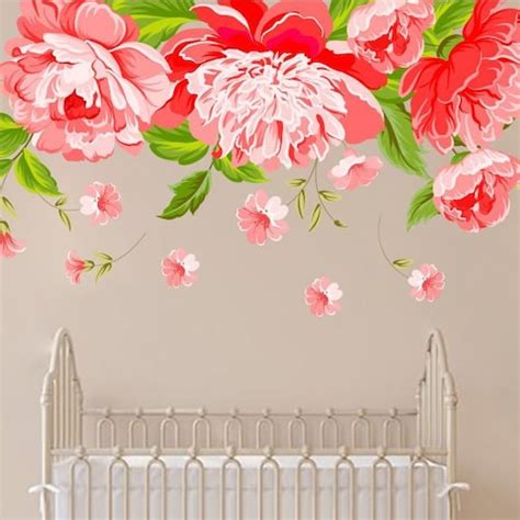 Peony Flowers Wall Sticker Peony Wall Decal Nursery Floral Etsy