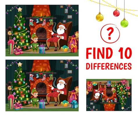 Premium Vector Find Ten Differences Christmas Interior With Santa