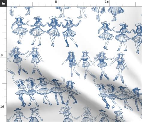 Cowgirls Line Dancing Blue Toile Western Fabric Spoonflower