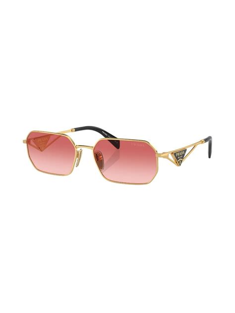 Prada Eyewear Triangle Logo Rectangular Sunglasses Gold Farfetch