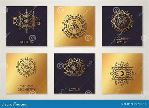 Black And Gold Alchemy Symbols Stock Vector Illustration Of Golden Emblem 76411784