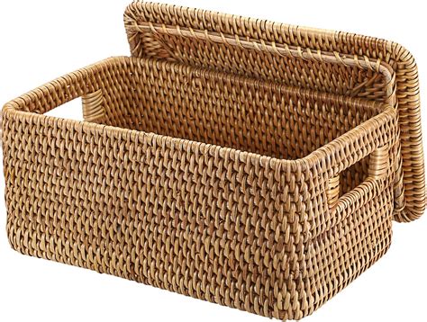 Amazon Hipiwe Rattan Basket With Lid Rectangular Lidded Basket