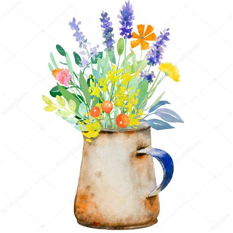 Watercolor jug with flowers — Stock Photo © yaskii #99343972