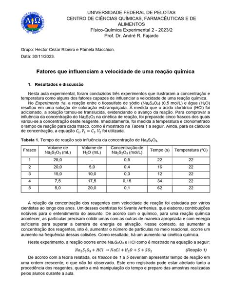 Fatores Que Afetam A Velocidade Das Reações Químicas - Fatores que Afetam a Velocidade de Reações | PDF | Cinética Química ...