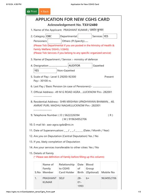 cghs card application process  identity document