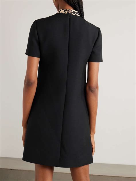 VALENTINO GARAVANI Embellished Pussy Bow Wool And Silk Blend Crepe Mini