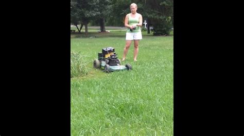 Hot Sexy Girl Mowing With Remote Control Lawn Mower Youtube