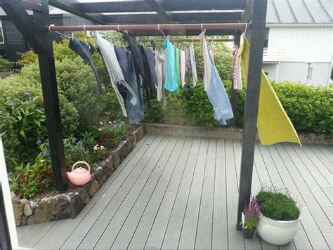 Outdoor Clothesline With Potted Plants