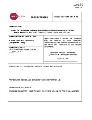 Fillable Online Form Of Tender TCAT 2017 20 SATS Fax Email Print