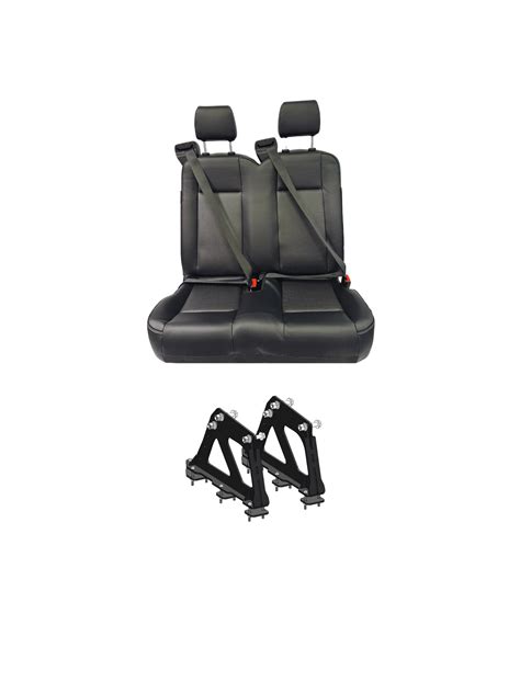 One Ford Transit Double Narrow Bench Seat In Black Or Gray Vinyl And Two Ez Mount Seat Legs