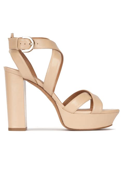 Sandalias Altas De Plataforma En Piel Beige Pura Lopez