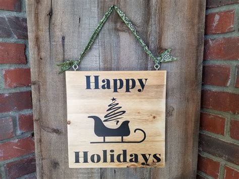 Handmade Rustic Happy Holidays Sled Wood Sign Country Christmas