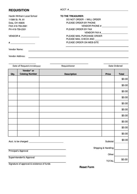 Printable Requisition Form