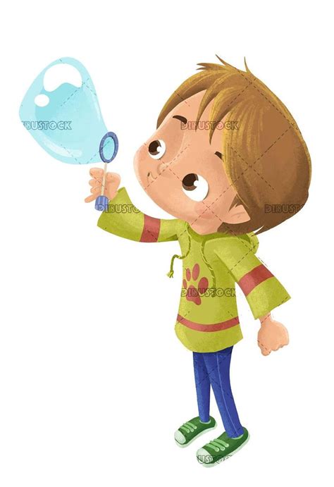 Boy blowing soap bubbles Personajes ilustracion Niños Educacion