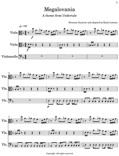 Megalovania Sheet Music For Viola Cello