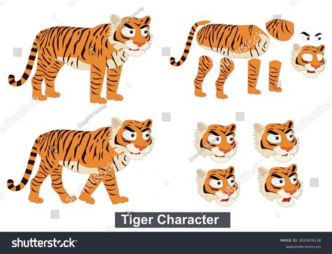 Tiger Cartoon Character Set 2d Tiger Stock Vector Royalty Free