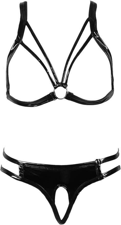 Yeahdor Damen Wetlook Ouvert Dessous Set Offene Brust Busenfrei Sex