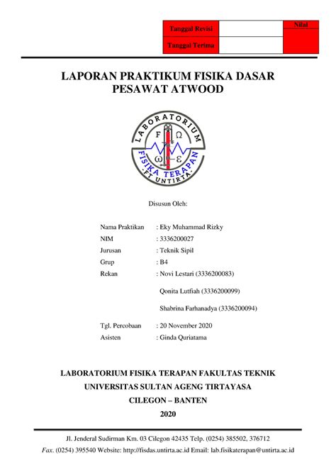 Laporan Praktikum Fisika Dasar Pesawat Atwood Tanggal Revisi Nilai