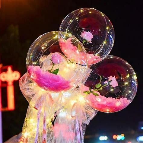 Luminous Balloon Rose Bouquet Led Light Transparent Balloons With