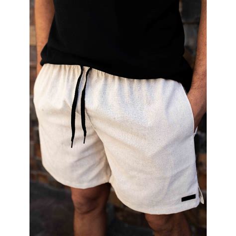 Short Linho Masculino Bolso Embutido E Elastico Na Cintura