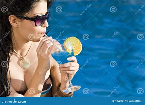 Beautiful Hispanic Latina Woman Drinking Cocktail Stock Image Image