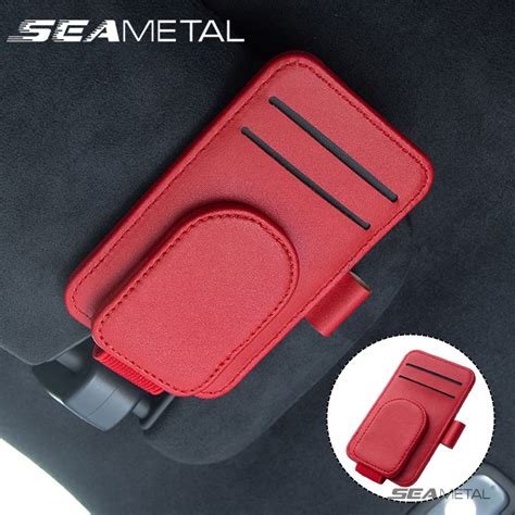 SEAMETAL Leather Car Sun Visor Organizer Sunglasses Card Pen Holder