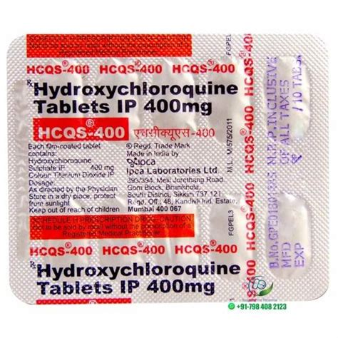 Hydroxychloroquine 200mg HCQS 200 Ipca Laboratories Ltd 15 Tablets