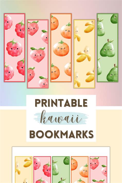 Kawaii Printable Fruits Bookmarks 5 Bookmarks Digital Etsy In 2023