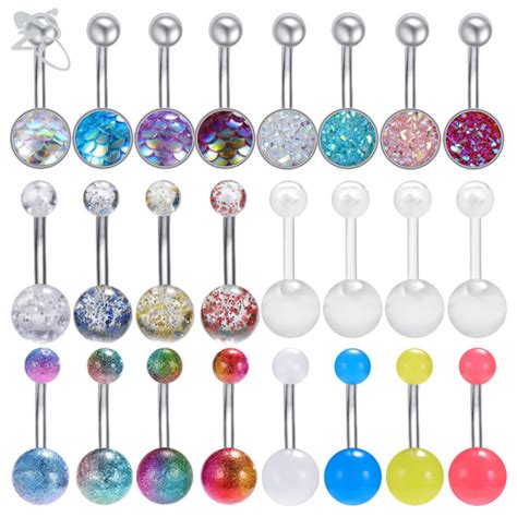 Pcs Lot G Clear Acrylic Stainless Steel Belly Button Rings Curved