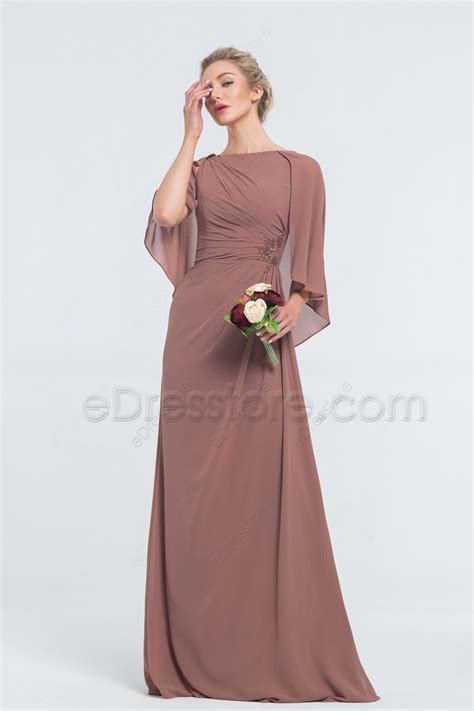 Modest Cinnamon Rose Bridesmaid Dresses With Capelet Edresstore