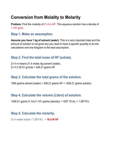 Conversion from Molality to Molarity