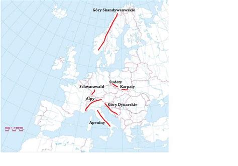 Zaznacz na mapie Europy Góry Sudety Karpaty Alpy Apeniny Dynarskie