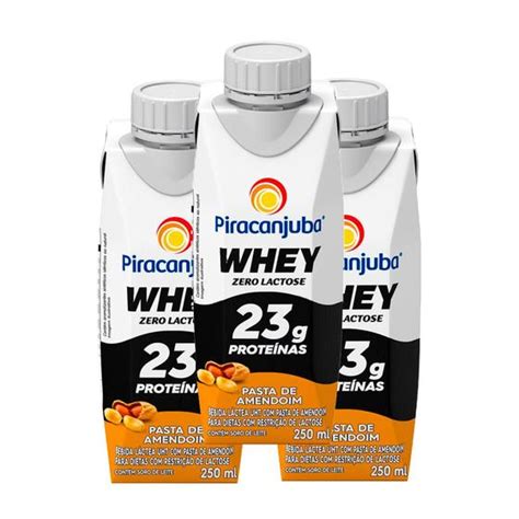 Kit 3 Bebida Láctea Piracanjuba Whey Zero Lactose Pasta de Amendoim