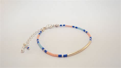 Bracelet Perles De Rocailles Bleues Et Corail Bracelet Par Papillon