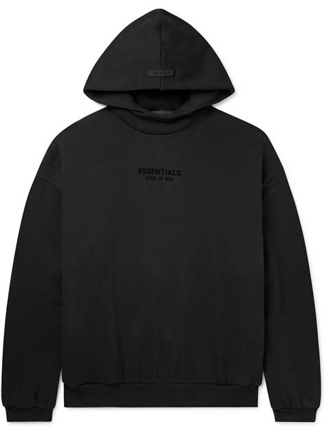 Fear Of God Essentials Oversized Logo Appliquéd Cotton Blend Jersey Hoodie Black Fear Of God