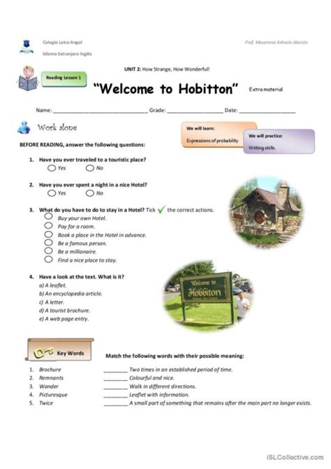 18 Hobbit English ESL Worksheets Pdf Doc