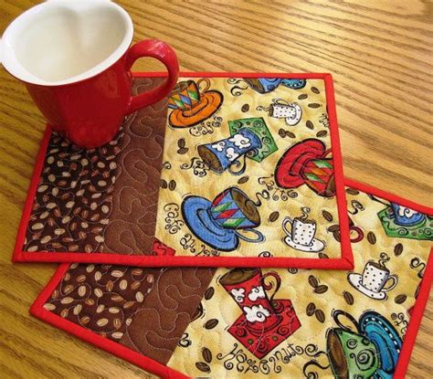 Quilted Coffee Time Mug Rugs Set Of 2 Mug Rug Patterns Mug Rugs