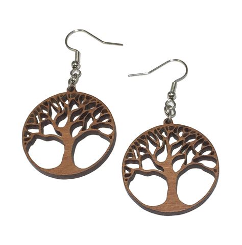 Tree of Life Wood Earrings, Cherry Wood Earrings, Yoga Jewelry, Nature ...