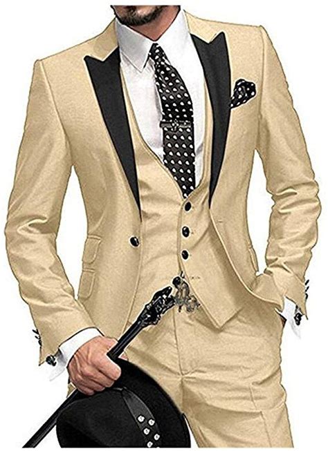 One Button 3 Pieces Champagne Wedding Suits Notch Lapel Men Suits Groom Tuxedos Champagne 38