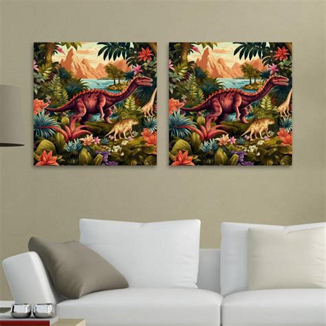 Ownta Dinosaur Pattern 2pc Canvas Wall Art Paintings For Living Room