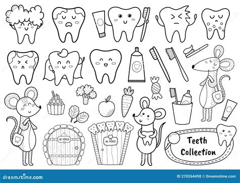 Teeth Collection Flat Vector Illustration Set Of Cute Tooth Showing