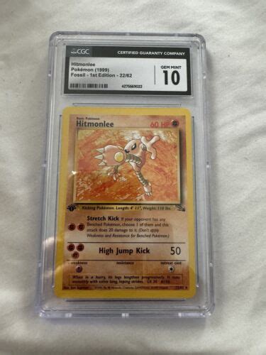 Cgc 10 Hitmonlee 1st Edition 2262 Pokémon Fossil Non Holo Gem Mint