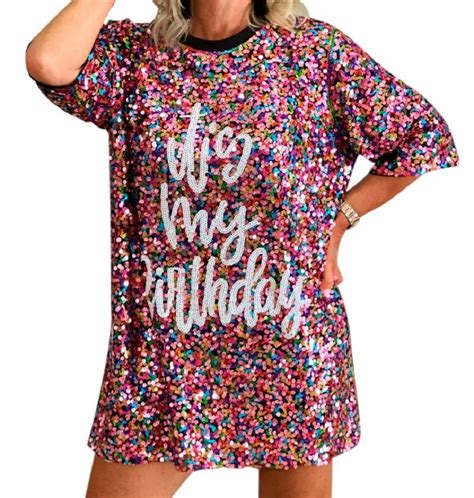 2chique Boutique Womens Its My Birthday Sequin T Shirt Dress