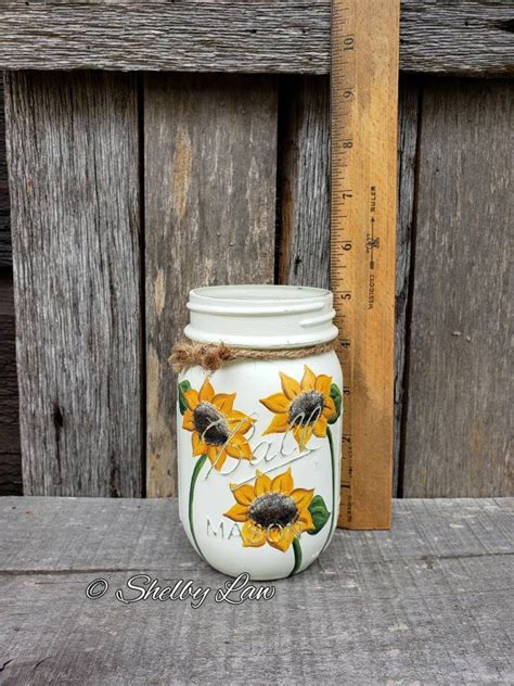 Sunflower Pint Size Ball Mason Painted Mason Jars Mason Jar Etsy