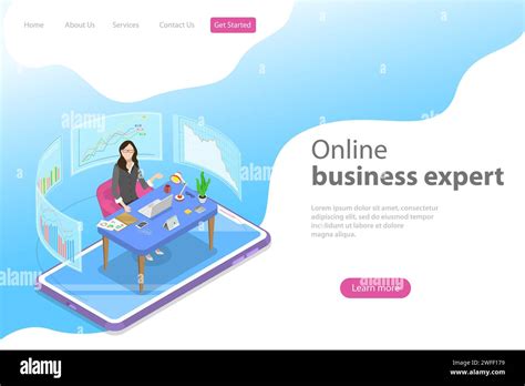 Isometric Flat Vector Landing Page Template For Online Expert Virtual