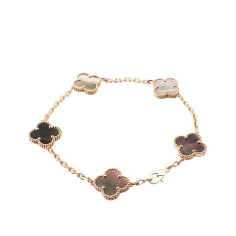 Vintage Alhambra Bracelet 5 Motifs Dark Mother Of Pearl 18K Rose Gold