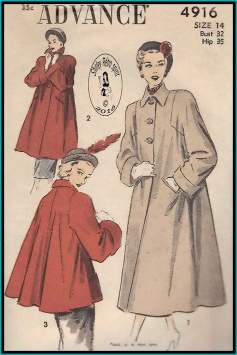 1940s Coats Swing Coat Pattern Vintage Sewing Patterns Vintage